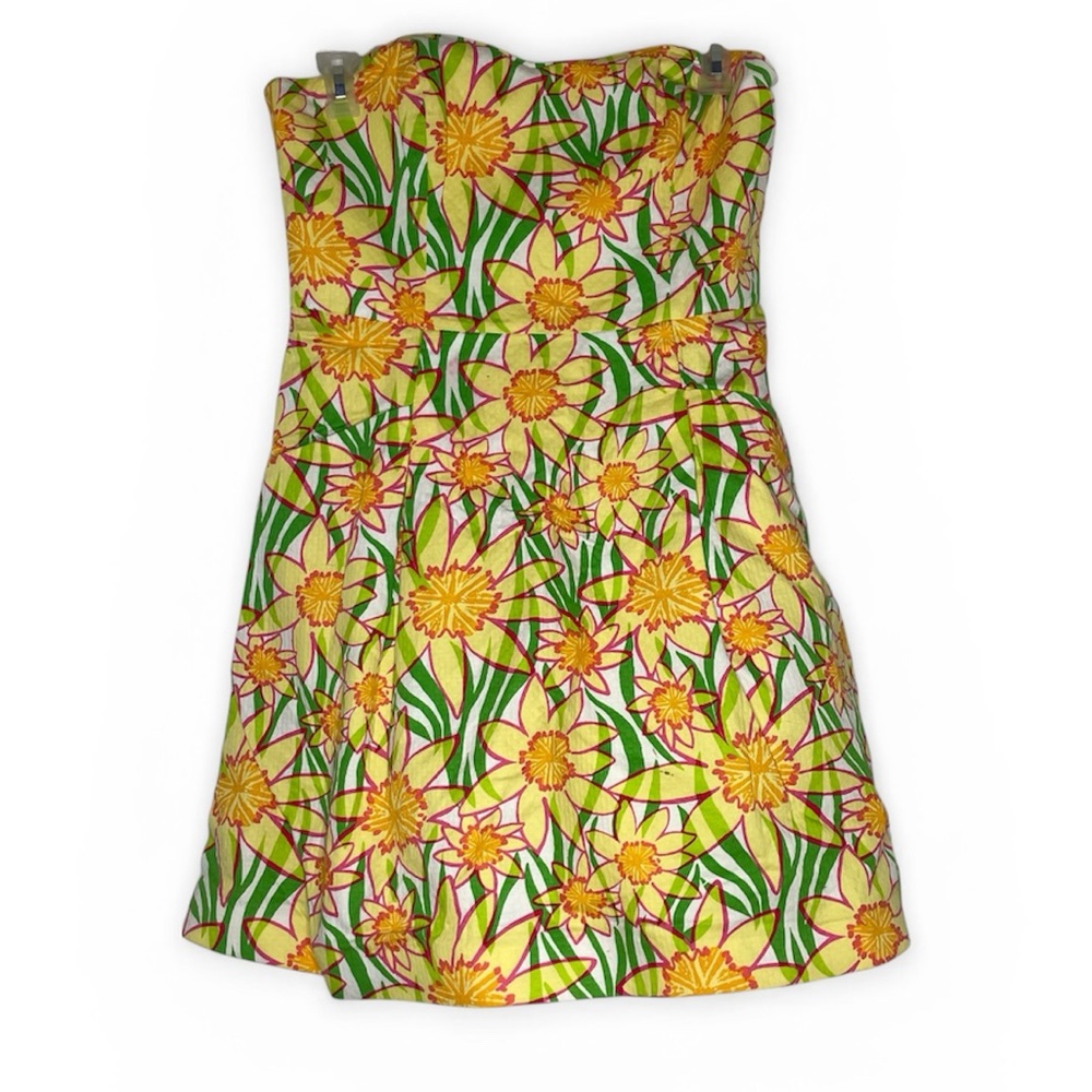 Lilly Pulitzer Wyatt Daffies “Daffodil Floral" Strapless dress pockets Size 12 - Picture 3 of 14